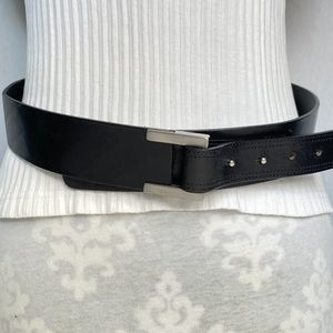 Banana Republic Belt Womens Medium Waist Black Leather Buckle Punch Hole Overlay